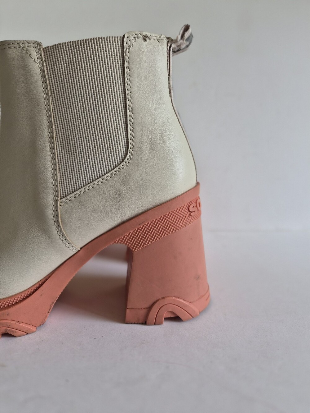 Sorel Brex White Chelsea Natural Pink Waterproof Chunky Heel Boots Size 8.5 - Picture 11 of 16